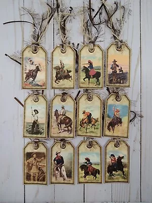 12 Vintage Style Cowboys~Handmade~Gift Tags~ Scrapbooks~Crafts~Journals~Parties • $5.79