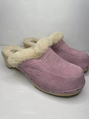 UGG Pink Suede Leather Sheepskin Clog Mules Size 7  • $42