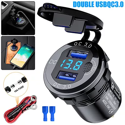 QC3.0 Dual USB Socket Car Charger Quick Charge Power Outlet 12V 24V Voltmeter AU • $23.99