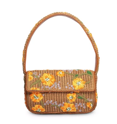$197.50 • Buy Staud Tommy Flower Beaded Shoulder Bag Poppy Tan