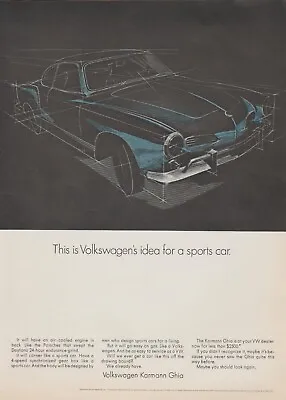 1968 VW Volkswagen Karmann Ghia - Idea For A Sports Car - Magazine Print Ad Art • $8.22