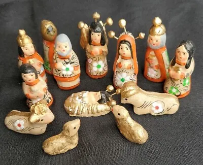 Mexican 13 Piece Nativity Set Hand-Painted Folk Art Pottery Clay Great Condition • $19