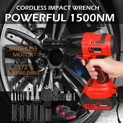 1500Nm 1/2'' Electric Brushless Cordless Impact Wrench Gun Driver Tool 2 Battery • $100.90