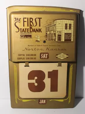 1950s Vintage The First State Bank Norton Kansas METAL ADVERTISING SIGN Calendar • $104.99