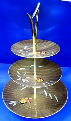 Vintage 1970s Retro 3 Tier Party Serving Tray W/Butterfly Design 16  Tall  Japan • $29.99