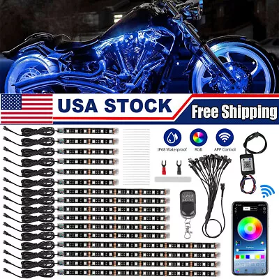 16PCS RGB Motorcycle LED Light Under Glow Neon Strip Bluetooth APP Control Kit • $38.98