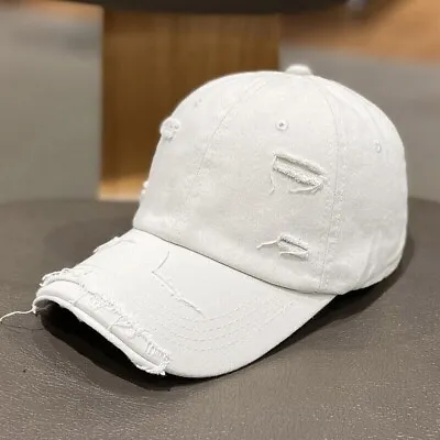 White Distressed Baseball Ball Cap Hat Dad Solid Blank Plain Men Women Cotton • $11.23