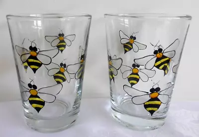 2 X Bumble Bee Hand Painted Drinking Glass Tumblers. #1 • £14.95