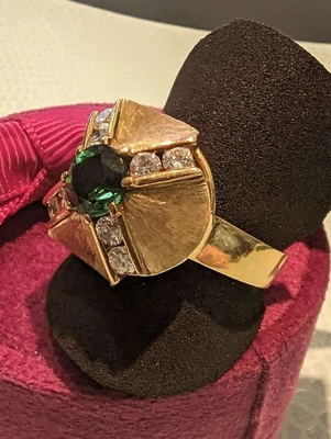 Goldsmith Handmade Women Luxury Ring 750 Yellow Gold With Tourmaline Green Size60 • £2587.77