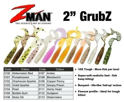 Zman 2  Inch Grubz Zman Soft Plastic Fishing Lures Z Man Grubs - Choose Colour B • $9.69