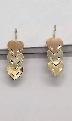 Jcm 14k Gold 3 Heart Dangle Earrings Multi Toned Very Beautifully Designed... • $39.99