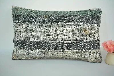 Turkish Handmade Lumbar Pillow Cover 12x20in Antique Multicolor Kilim Pillow • $35