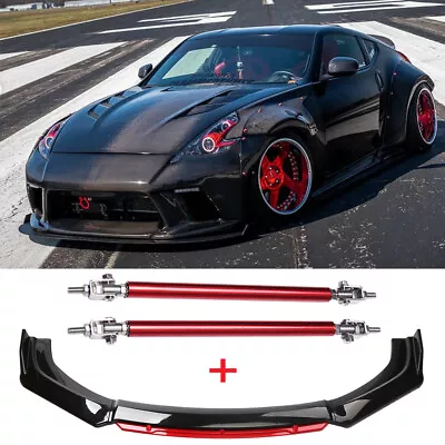 For Nissan Altima Black&Red Front Bumper Lip Spoiler Splitters + Red Strut Rods • $103.25