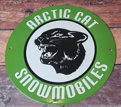 Vintage Arctic Cat Snowmobiles Porcelain All Terrain Snow Gas Service Pump Sign • $115