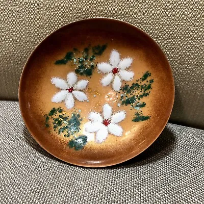 Vintage Copper Enamel Bowl Flowers Bovano? 7” • $32