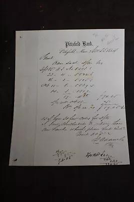 1854 Pittsfield Mass. Bank Letterhead To Abraham Bell NYC Commission Merchant • $11.99