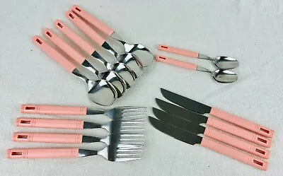 Vintage Retro Hanging Cutlery Set Pink Plastic Handles Japan Stainless Steel 15p • $23.76