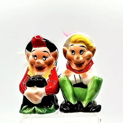 Vintage Sitting Elves Victoria Ceramics Salt & Pepper Shakers 1950's 3.5  • $13