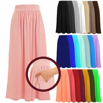 Women's Full Length Rayon Span Maxi Skirt With Pockets(Size:S-5X PLUS)USA 1026 • $22.99