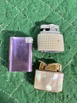 Lot Of 3 Vintage Lighters Evans Mother Of Pearl Small Ladies Lighter & Mambro • $28
