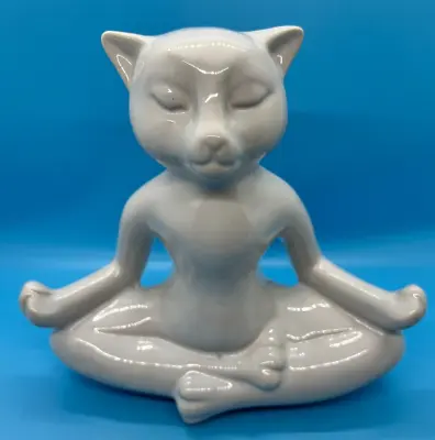 Yoga Cat Figurine Statue Sculpture Meditation Zen Cat Kitty-White Ceramic • $13