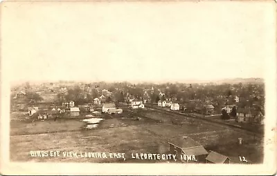 BIRDS EYE VIEW EAST Antique Real Photo Postcard Rppc LA PORTE CITY IOWA IA C1910 • $9.40