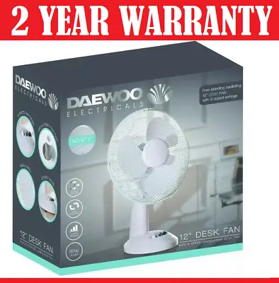 DAEWOO 12  Inch DESK FAN TABLE FAN 2 YEAR WARRANTY ELECTRIC Oscillating 3 Speed • £32.99