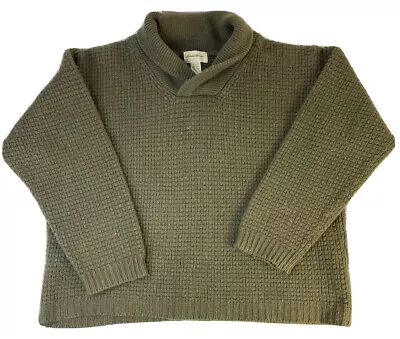 VTG Eddie Bauer Mens XL Chunky Wool Waffle Knit Shawl Collar Sweater Green • $52.79