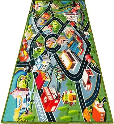 Kids Carpet Playmat Rug - Fun Carpet City Map For Hot Wheels Track Racing And To • $29.47