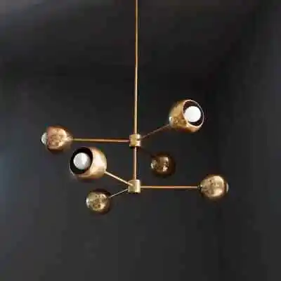 1950's Mid Century Modern Brass 6 Light Ball Sputnik Chandelier Fixture Light • $359.10