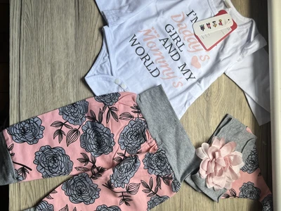 £6.99 • Buy 3Piece Baby Girls Floral Print Long Sleeved Body Suit With Trousers & Headband