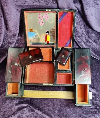 Vintage Japanese Music Jewelry Box Painted Wood LACQUER Abalone Plays Great!  • $33.99