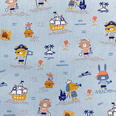 Cute Blue Little Pirate Nautical Boats Baby Nursery Cotton Craft Fabric Material • £4