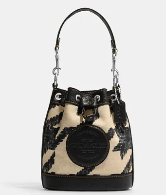 COACH Houndstooth Print Mini Dempsey Bucket Bag Purse Crossbody Black White NWT • $157.92