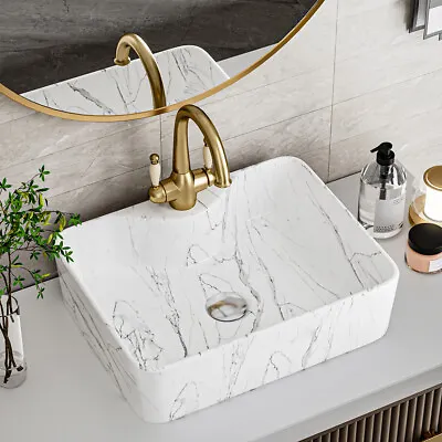 Modern Square Ceramic Bathroom Sink Jazz White Marble Hand Wash Basin Countertop • £48.95