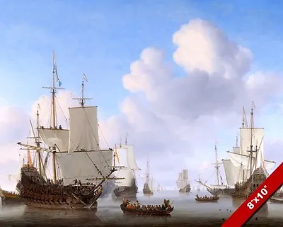 Dutch Navy Men O War Ships On Calm Seas Bay Painting Art Real Canvas Print • $14.99