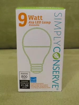 Simply Conserve 9 Watt A19 LED Dimmable Lamps 800 Lumens -  NEW • $1.75