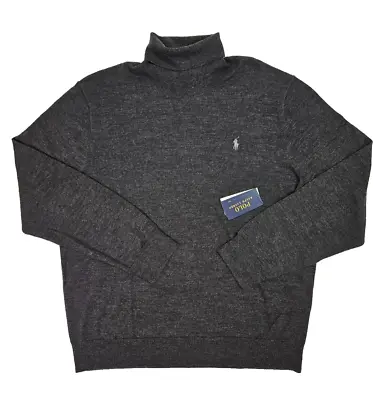 POLO RALPH LAUREN Men's Navy/Gray Washable Merino Wool Knit Turtleneck Sweater • $94