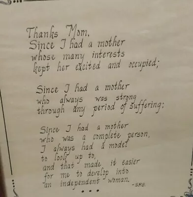 Thanks Mom Poem For Setting Good Example For Daughter To Be Independant 9 X11  • $22.50