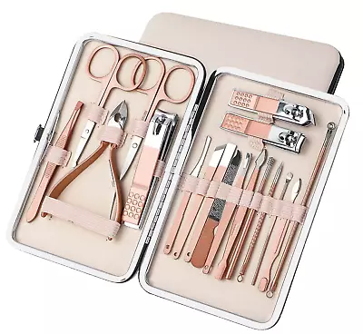 Manicure Pedicure Cuticle Kit Nail Care Clipper Cutter Case  18 Pcs Gift Set • £9.49