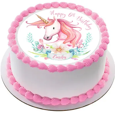 $19.95 • Buy Rainbow Unicorn Cake Topper  Personalized Edible Circle Image Decoration #144