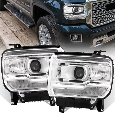 For 14-18 Gmc Sierra 1500 2500hd Led Drl Black Clear Headlights Lamps Left Right • $307.79