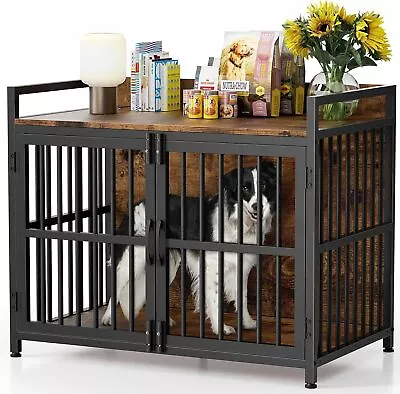 Dog Crate Furniture For Medium Dogs Wooden 38 Inch Dog Crate With Double Doors • $160.99