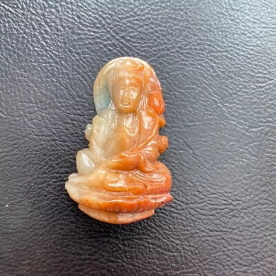 Natural Red Jade Carving Kwan/Quan Yin Female Buddha Loose Pendant Lotus Flower • $248