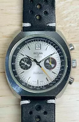 Vintage Sicura 17j Valjoux 7734 Chronograph Wristwatch Jumbo Size & Serviced • $879.95