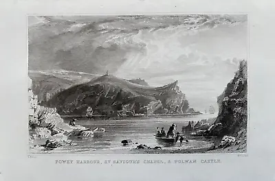 1831 Antique Print; Fowey Harbour & Polruan Castle Cornwall After T. Allom • $12.42