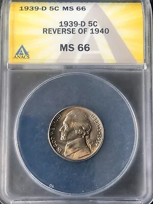 1939-D Jefferson Nickel Key Date Of The Series ANACS MS-66 • $99.99