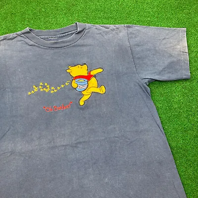 Vintage Winnie The Pooh Shirt Mens M Blue Faded Embroidered Oh Brother Hunny 90s • $29.95