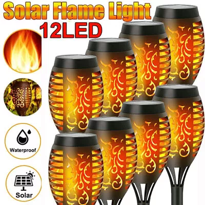 8X Flame Effect Solar Outdoor Lights Stake Garden Path/Flickering LED Torch Lamp • £9.99