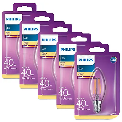 5 X Philips LED Deco E14 4.3W 40W B35 Vintage Candle Bulbs Warm White A++ • $35.05